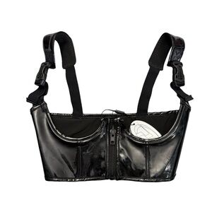 Dolls Kill Poster Grl Patent Vegan Leather Black Underbust Corset Top Size XS